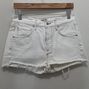 Agolde White Jean Cut-off Fringe Shorts